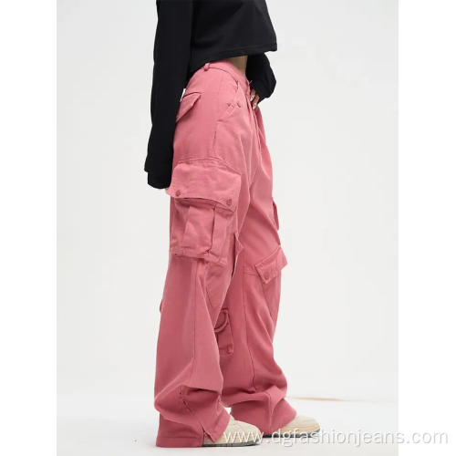 Mens Cotton Multi Pockets Wide Leg Cargo Pants